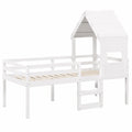Letto a Castello in Legno di Pino con Tetto, 90x190 cm, Bianco