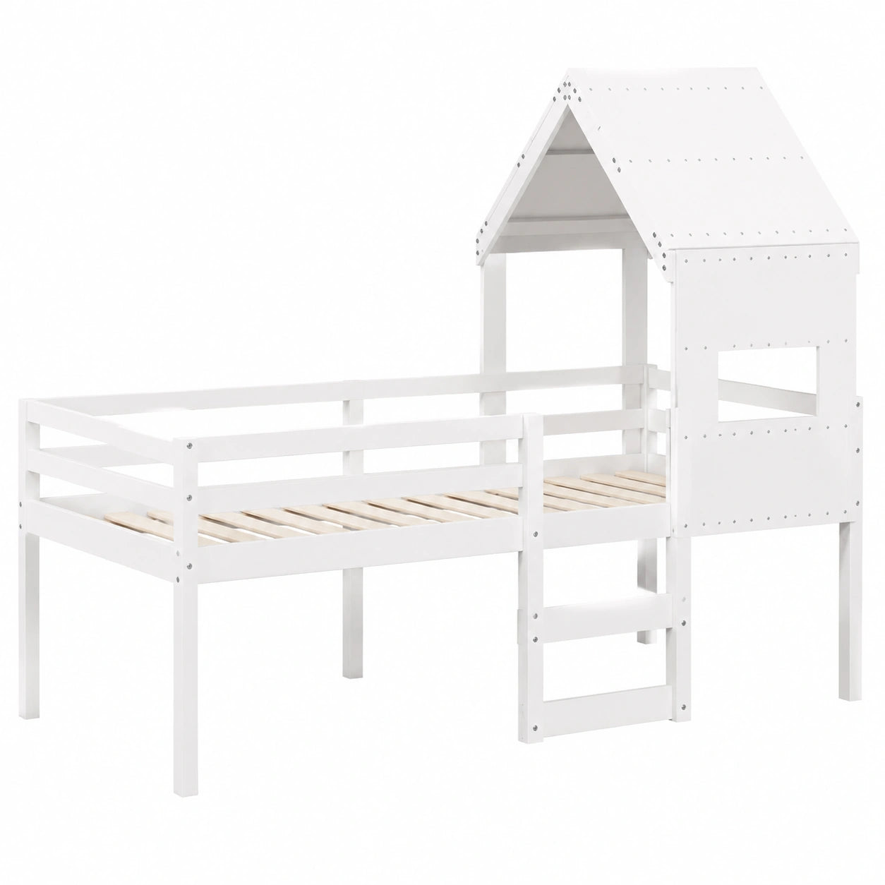 Letto a Castello in Legno di Pino con Tetto, 90x190 cm, Bianco