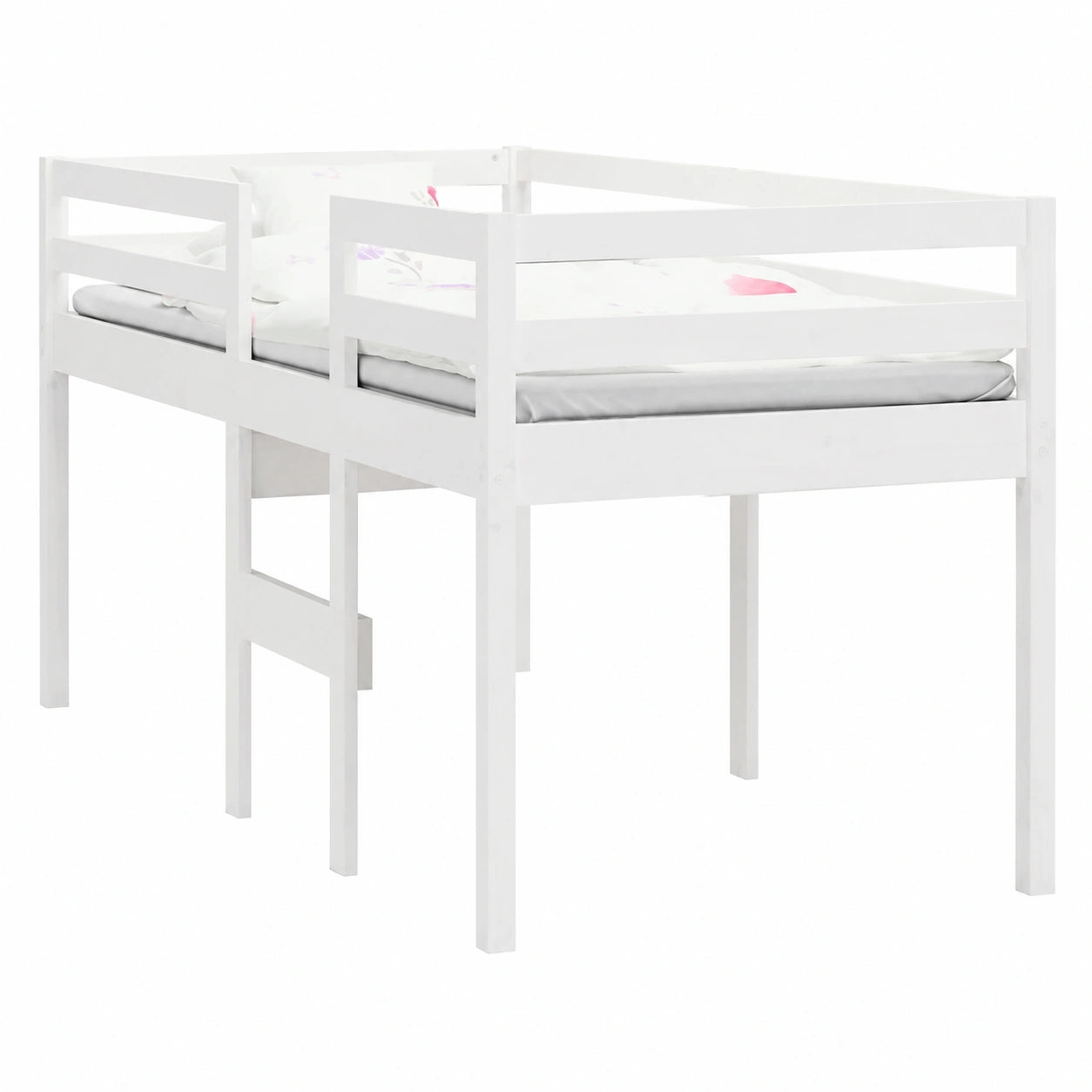 Letto a Soppalco in Pino Massello Bianco 80x200 cm