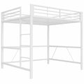 Letto a soppalco bianco 160x200 con LED e USB, con scrivania e rete metallica, design salvaspazio per bambini