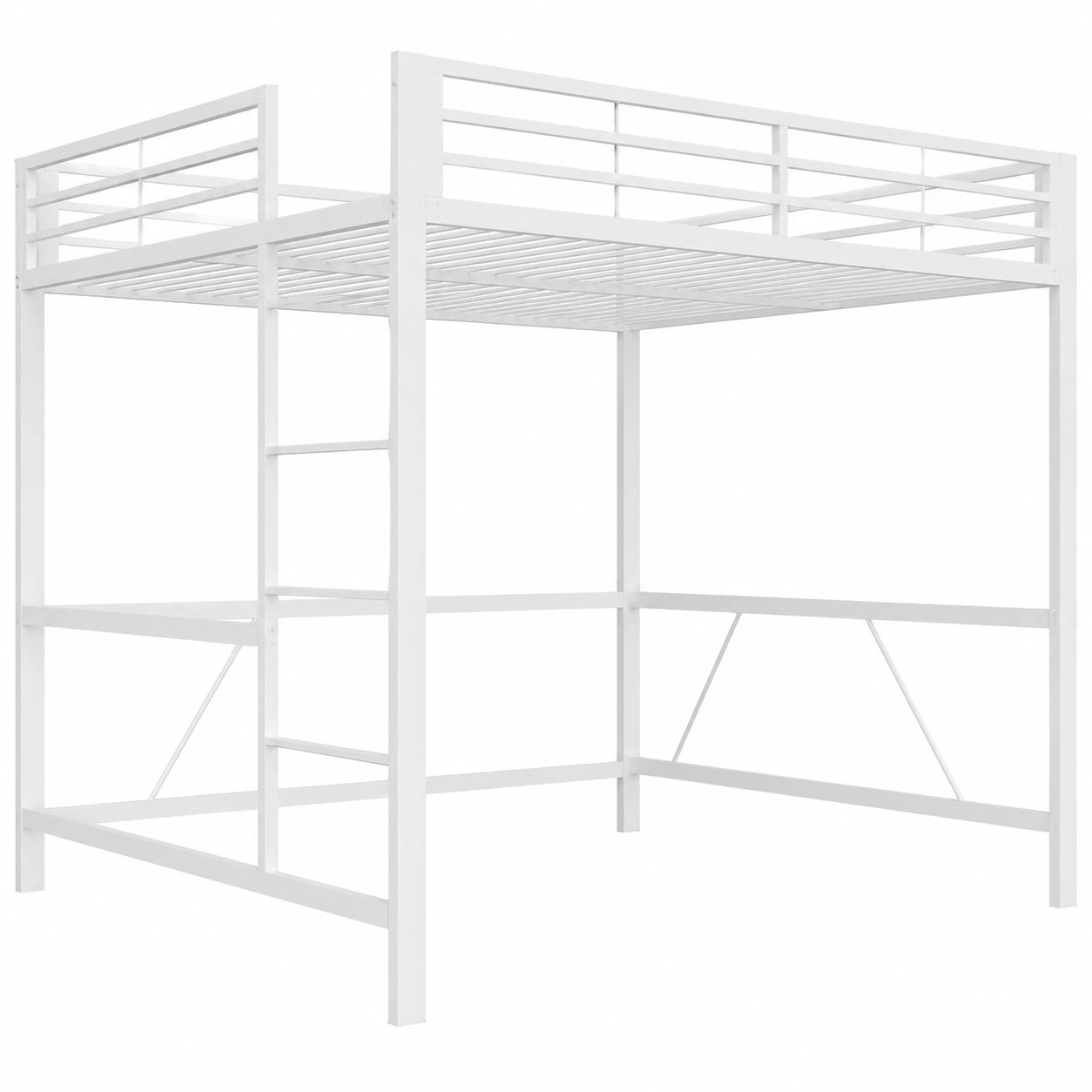 Letto a soppalco bianco 160x200 con LED e USB, con scrivania e rete metallica, design salvaspazio per bambini