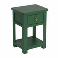 Comodino in legno massello verde scuro con cassetto e ripiano