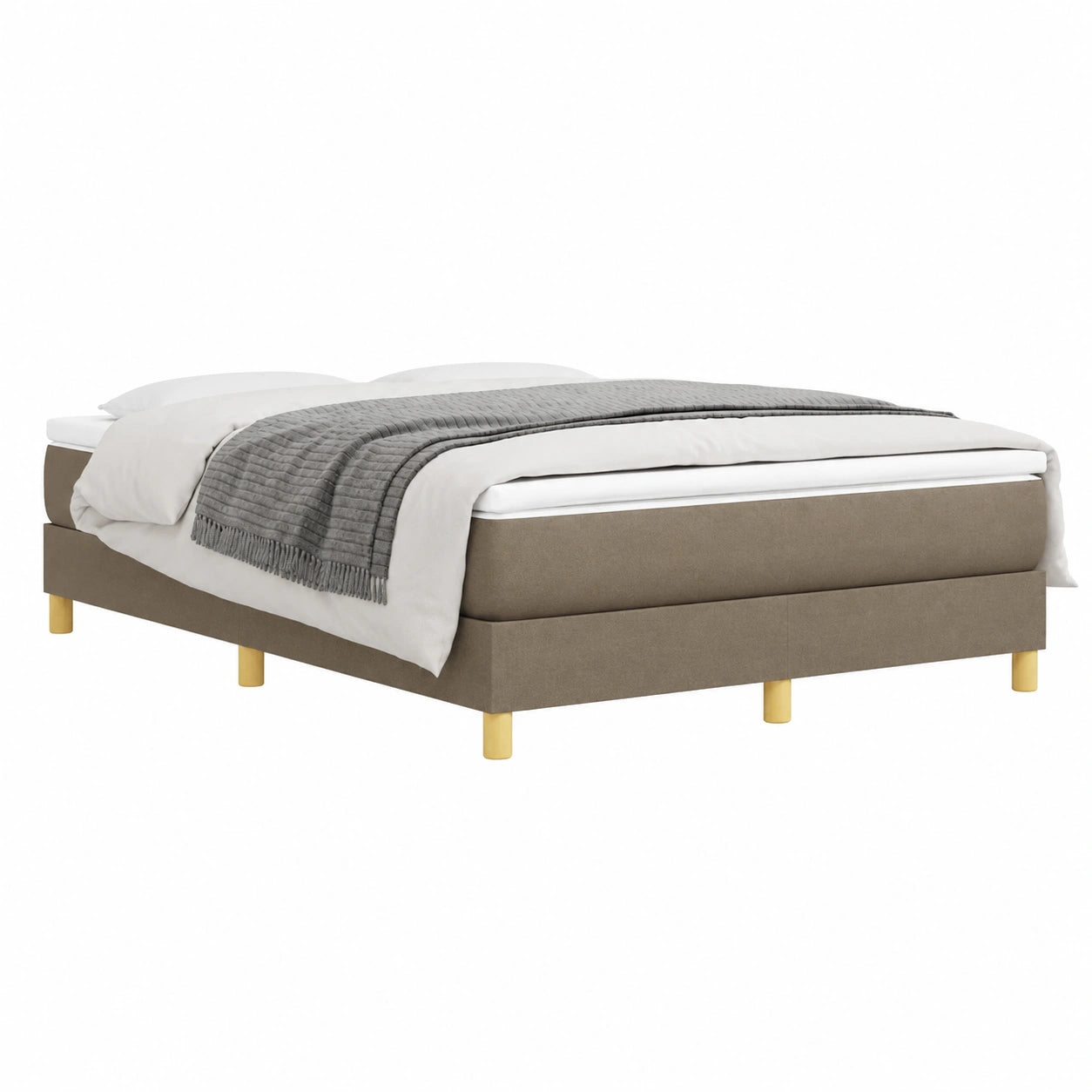 Letto Matrimoniale con Materasso a Molle 140x200cm, Struttura Imbottita, Rete a Doghe, Colore Tortora