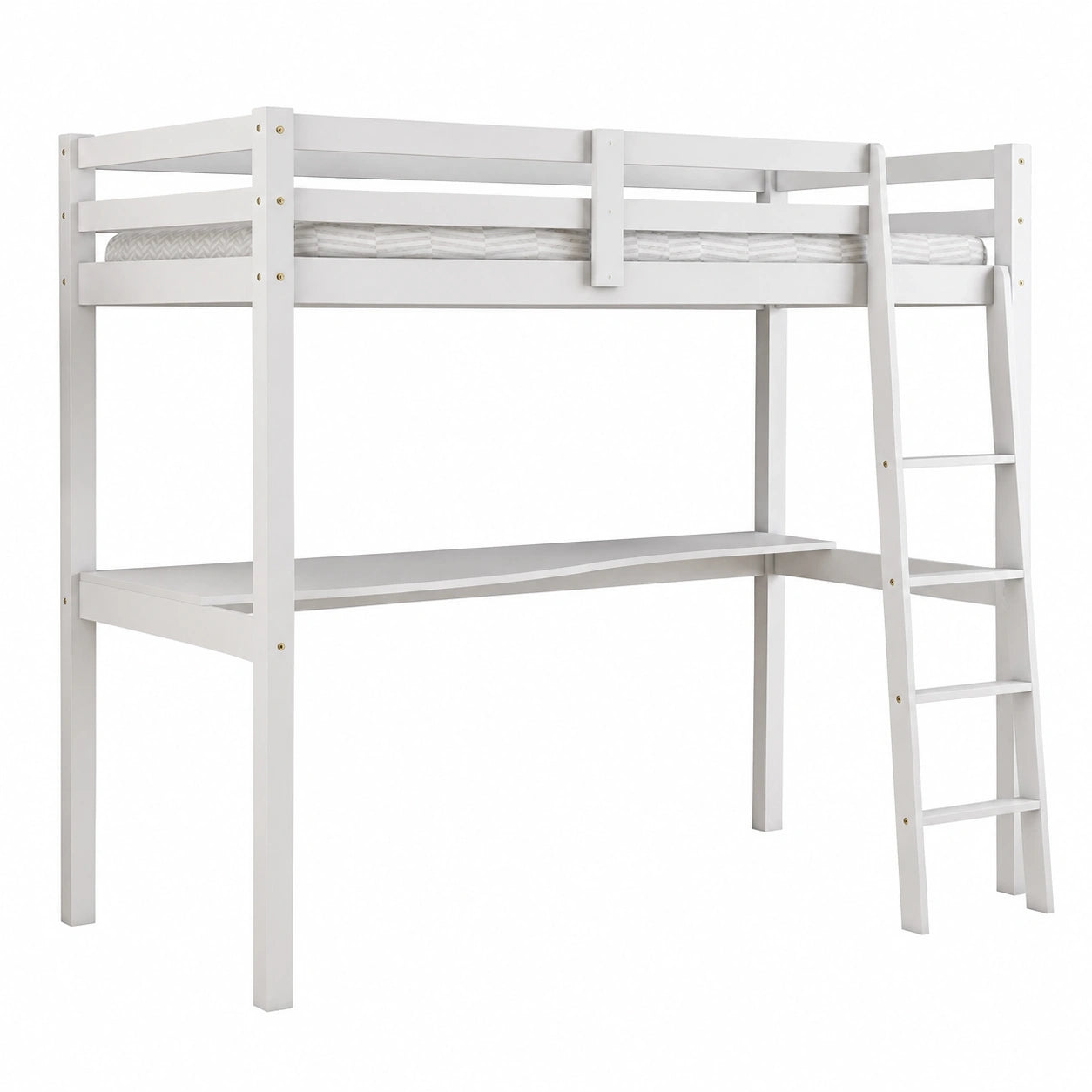 Letto a soppalco singolo con scrivania integrata, 90x190x176 cm, bianco