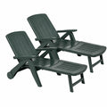 Set di 2 Lettini Prendisole Pieghevoli Verdi con Schienale Regolabile e Ruote, 60x190x72 cm, Ideali per Giardino e Piscina, Prodotti in Italia