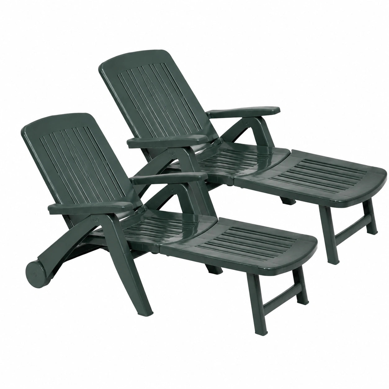 Set di 2 Lettini Prendisole Pieghevoli Verdi con Schienale Regolabile e Ruote, 60x190x72 cm, Ideali per Giardino e Piscina, Prodotti in Italia