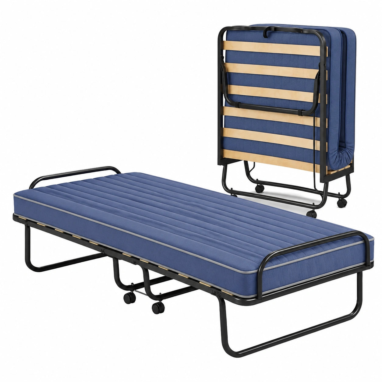 Letto Pieghevole Paluplus con Materasso Singolo 80x200 cm, Struttura Robusta e Ruote, Made in Italy