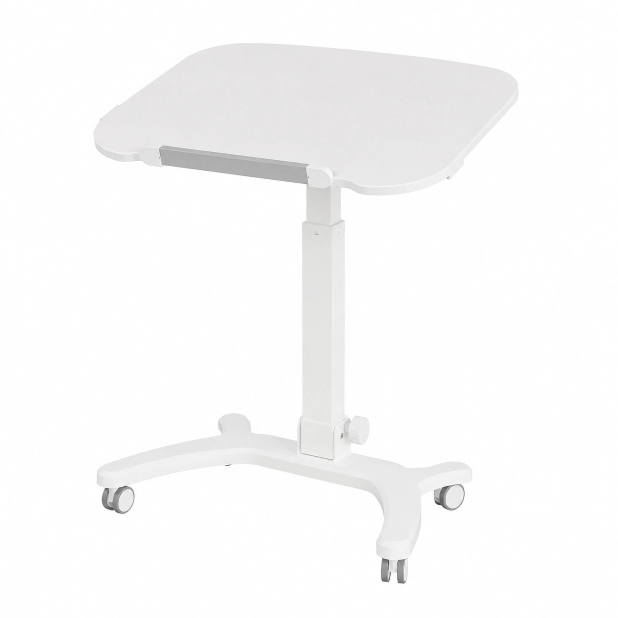 Tavolo Pieghevole Multiuso con Ruote 65x50 cm, Altezza Regolabile 75,5-111 cm, Piano Inclinabile 90°, Ideale per PC, Colore Bianco