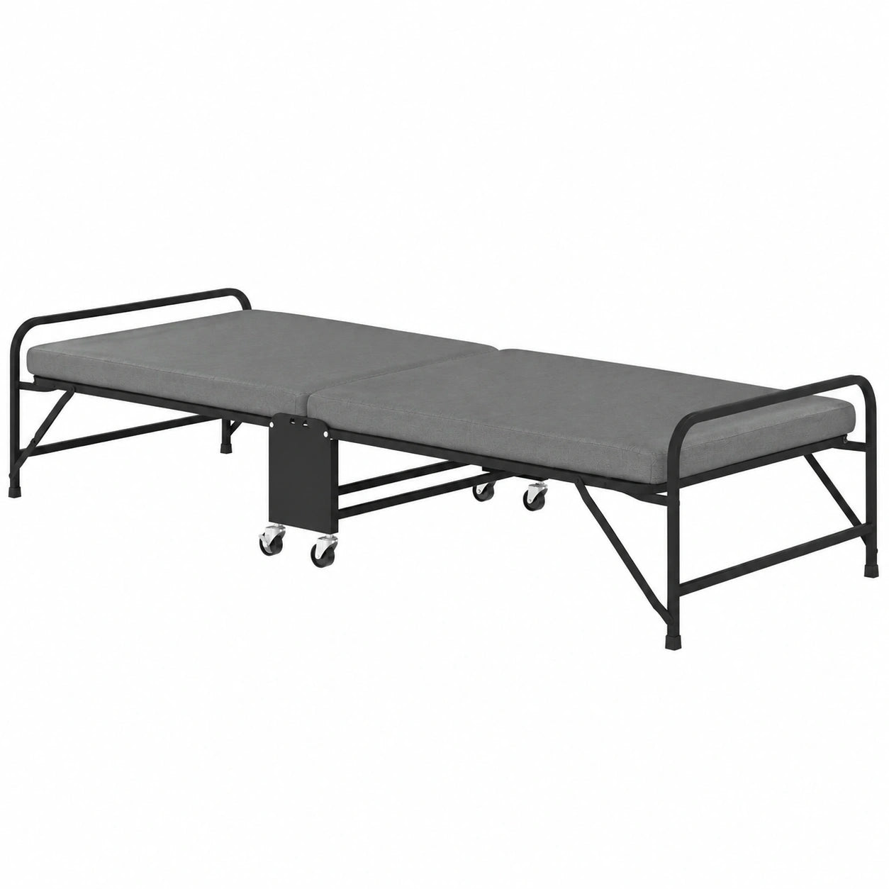 Letto Singolo Pieghevole in Metallo con Materasso 70x190 cm Grigio e Nero