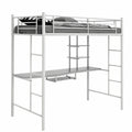 Letto a Soppalco in Metallo con Scrivania Integrata e Scaffali, Design Versatile con Scale e Barre di Sicurezza, Bianco