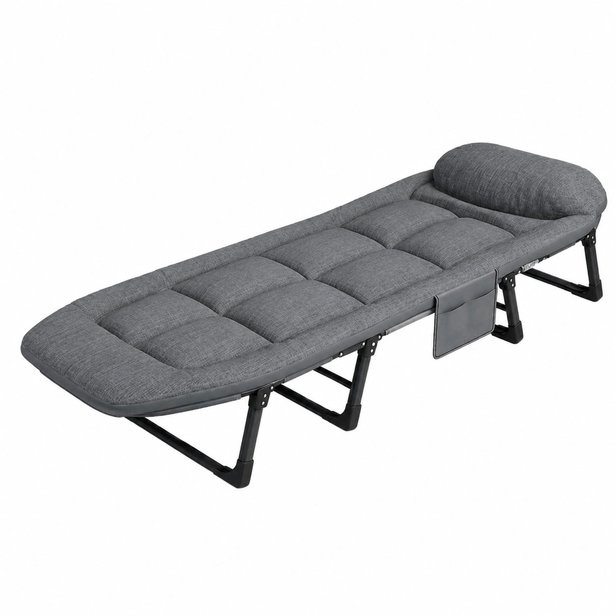 Letto da Campeggio Pieghevole con Cuscino e Tasca, in Cotone e Lino, 200x63 cm
