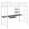 Letto a soppalco 90x190 cm con scrivania e scaffali, struttura in metallo per bambini e adulti, bianco