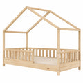Letto Casetta Montessori in Legno Naturale con Barriera Removibile e Piedini Regolabili 190x90 cm