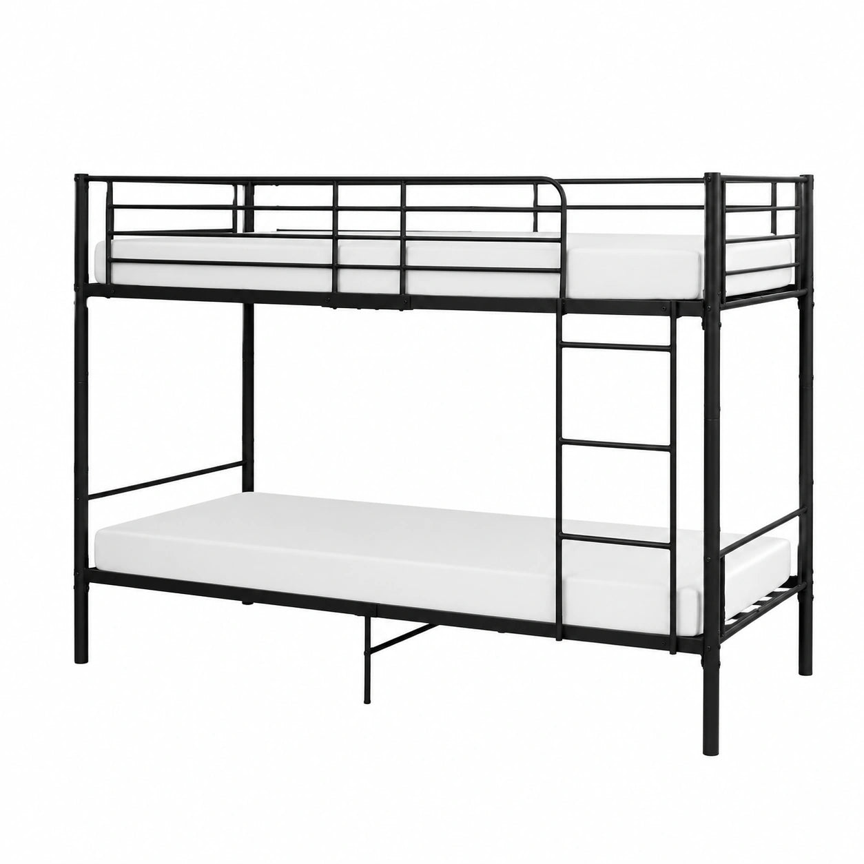 Letto a Castello in Metallo Nero con Rete a Doghe e Scaletta di Sicurezza 90x200 cm