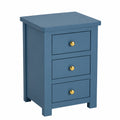 Comodino in legno massello blu 3 cassetti, fatto a mano