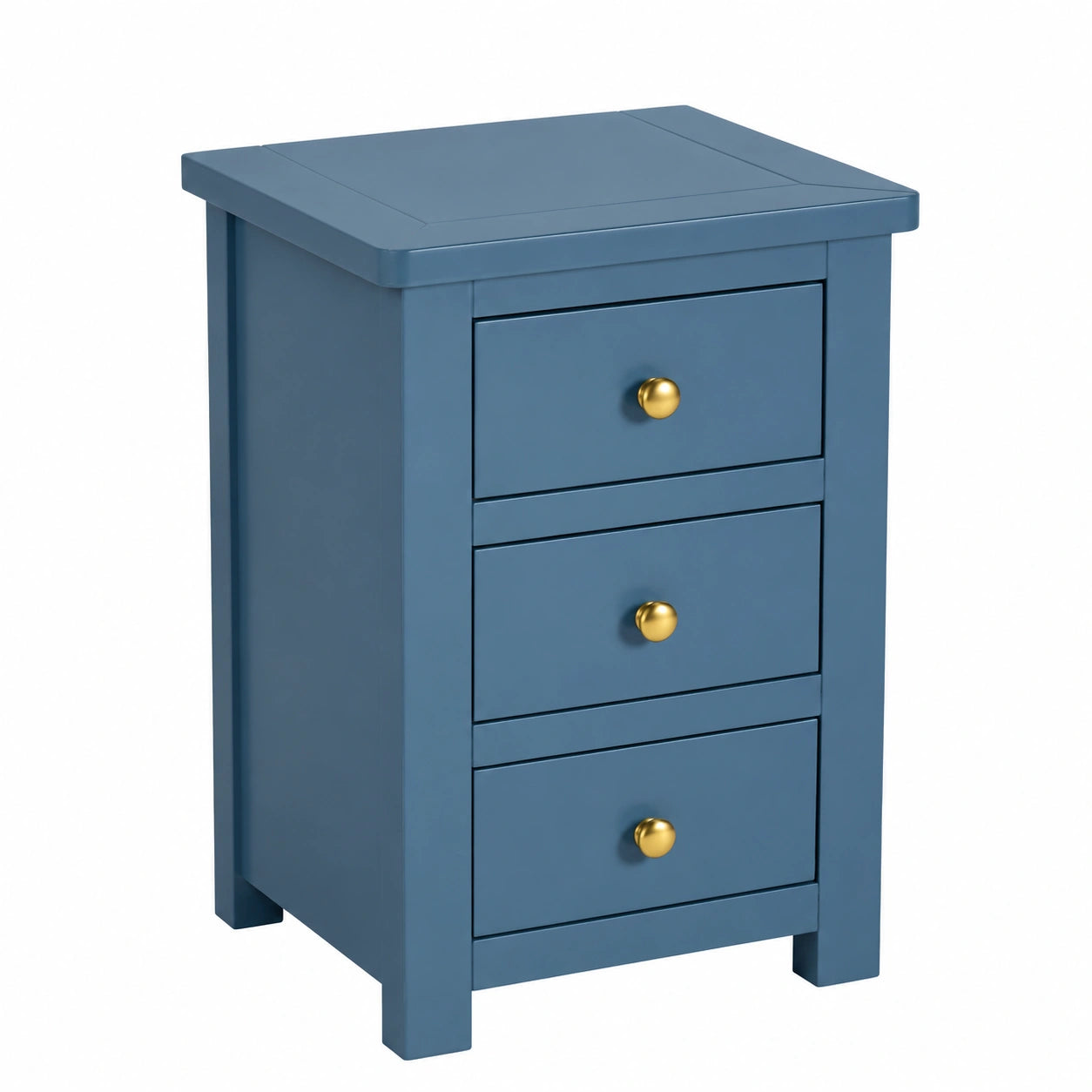 Comodino in legno massello blu 3 cassetti, fatto a mano