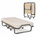 Letto Singolo Pieghevole con Materasso 10 cm, Portata 120 kg, Ruote e Gambe in Metallo, 90x200 cm