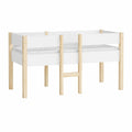 Letto a soppalco per bambini in legno massiccio, 90x190 cm, bianco e rovere, con contenitore e protezione antincaduta