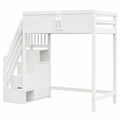 Letto a soppalco per bambini con scala e guardaroba, 90x200 cm, legno di pino grigio-bianco