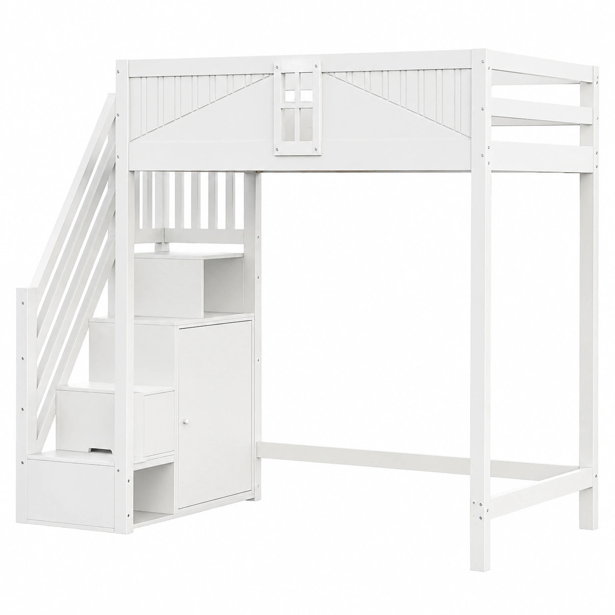 Letto a soppalco per bambini con scala e guardaroba, 90x200 cm, legno di pino grigio-bianco