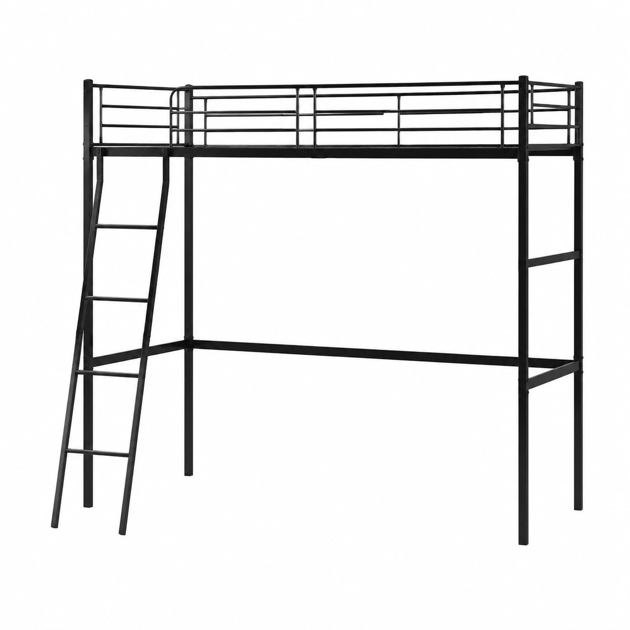 Letto a soppalco in metallo 90x200 cm con scaletta per tutte le età, colore nero