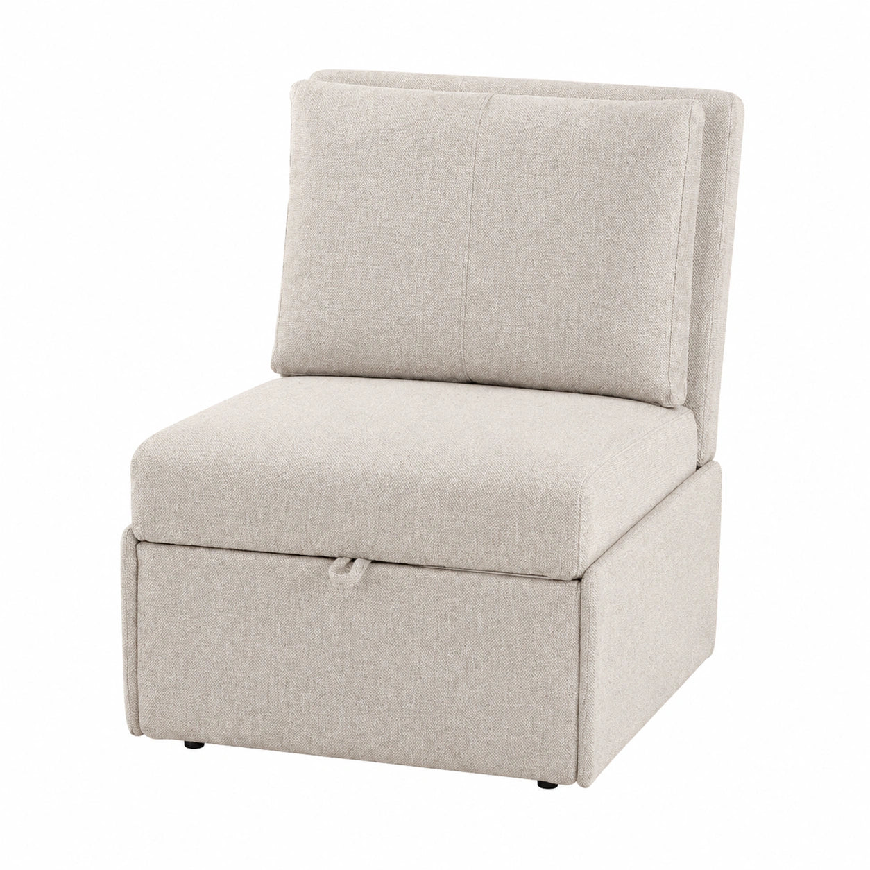 Poltrona Letto Singolo Pieghevole con Materasso, Pouf Salvaspazio Ottomano con Schienale e Tasca, Crema