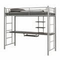 Letto a Soppalco in Metallo con Scrivania e Scale, Design Salvaspazio per Adolescenti e Adulti, 200x95x180,5 cm (Argento)