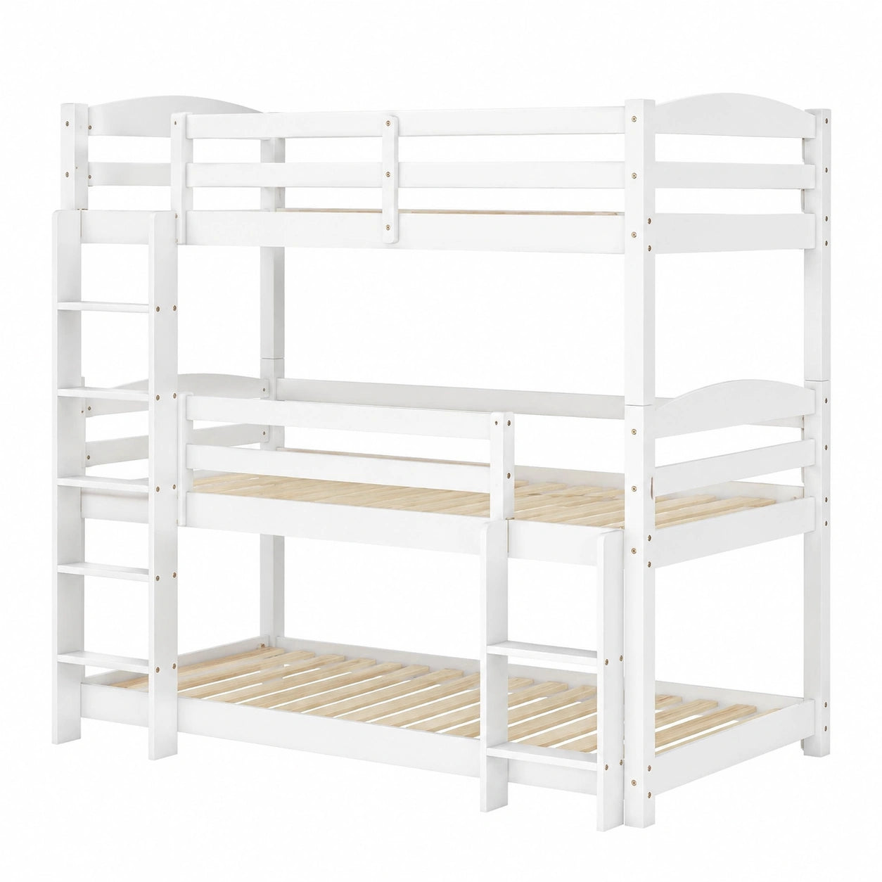 Letto a Castello Triplo per Bambini 90x200 cm in Legno, Design Modulare e Sicuro, Bianco