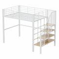 Letto a Soppalco Matrimoniale in Metallo 140x200 cm con Scala Sicura e Ripiani, Bianco